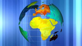 Animation of rotating globe over digital background. earth and globalization, colour and movement concept digitally generated video.
