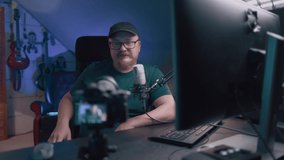 Adult Man In Glasses With Borodai Leads A Live Stream