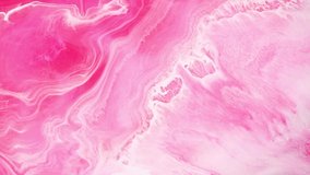 Fluid art drawing video, abstract acryl texture with flowing effect. Liquid paint mixing artwork with splash and swirl. Detailed background motion with pink, gray and white overflowing colors.