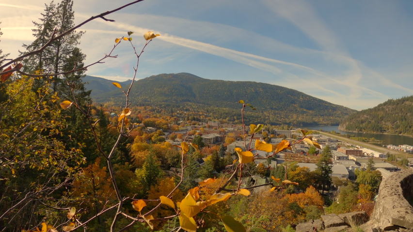 Nelson BC Autumn Sunshine 4K UHD. Nelson is a city located in the Selkirk Mountains on the West Arm of Kootenay Lake in the Southern Interior of British Columbia, Canada. 4K UHD.

