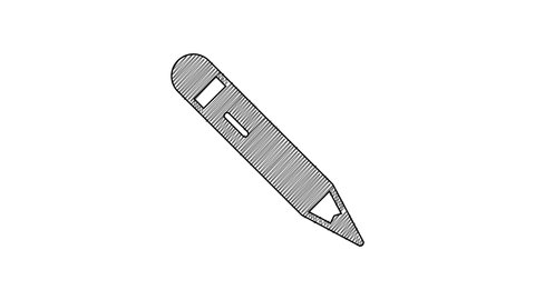 Black line Pencil with eraser icon isolated on white background. Drawing and educational tools. School office symbol. 4K Video motion graphic animation.