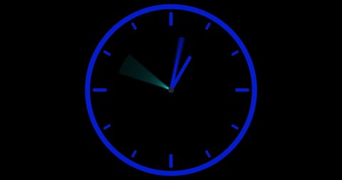 Wall Clock animation. Seamless motion animated footage, black background, time concept. Watch with moving arrows, 12 hour Timelapse, spinning clock in 24 hour seamless loop. Wall Clock animation
