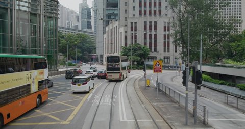 Central, Hong Kong 21 September 2021: Tram moving in city