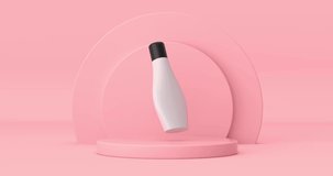 4k Resolution Video: White Cosmetic Tube Rotating over Pink Cylinders Products Stage Pedestal on a pink background loop animation