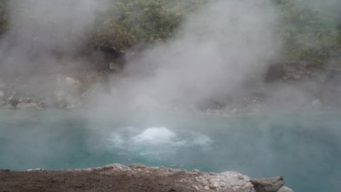 Hot natural thermal water springs in Kuril island in Iturup island in Russia.