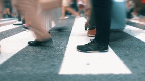Time Lapse of Crowd People Walking Crossing Urban Street at Busy Intersection Close-up. Casual Female and Male Moving on Sidewalk. Concept Big City Crosswalk at Day. Modern Society Life Worker Going - Powered by Shutterstock - Get 15% off with code: PIKWIZARD15