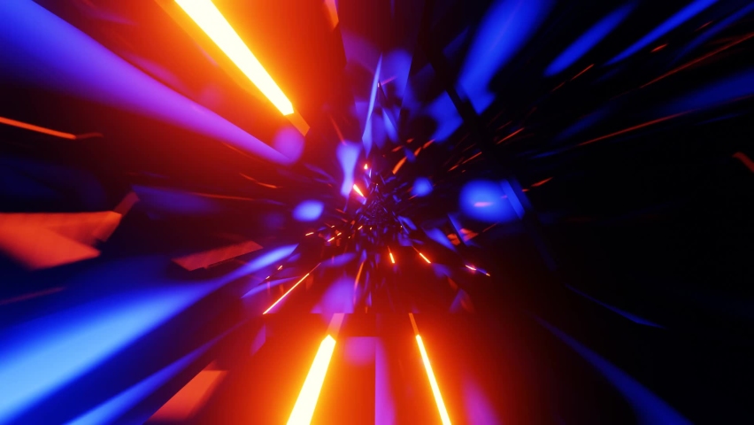 Futuristic technology abstract seamless VJ background. Sci-fi triangular tunnel red and blue neon loop. | Shutterstock HD Video #1081377257