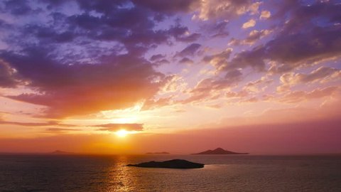 Dramatic sunset over sea, Mar Menor lagoon, seascape, landscape.Time-lapse.