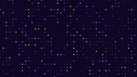 Colorful Moving Grid of 2D Squares. Dark Screen Saver Minimal Style. Futuristic Moving Technology Background. Computer Generated Seamless Loop 4k