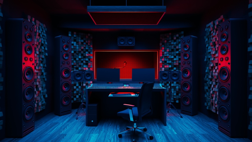 Audio console in the music recording studio. Professional sound mixer. Broadcast production concept. Control desk for a musician. Audio record technology. Mixing board to create a modern sound. Royalty-Free Stock Footage #1081384838
