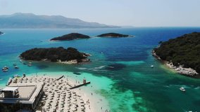 Ksamil Islands, Albania. Aerial stunning scenery 4K drone footage. Southern part of Albania, Iionic sea