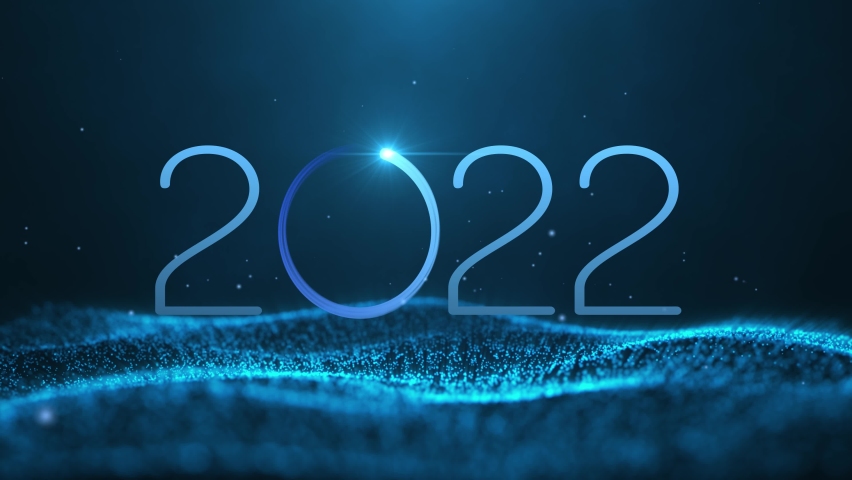 Happy new year 2022 neon animation. Shiny blue gradient numbers 2022 on glittering and sparkling wave. gradient numbers 2022 on glittering and sparkling wave. New Year background. Royalty-Free Stock Footage #1081386992