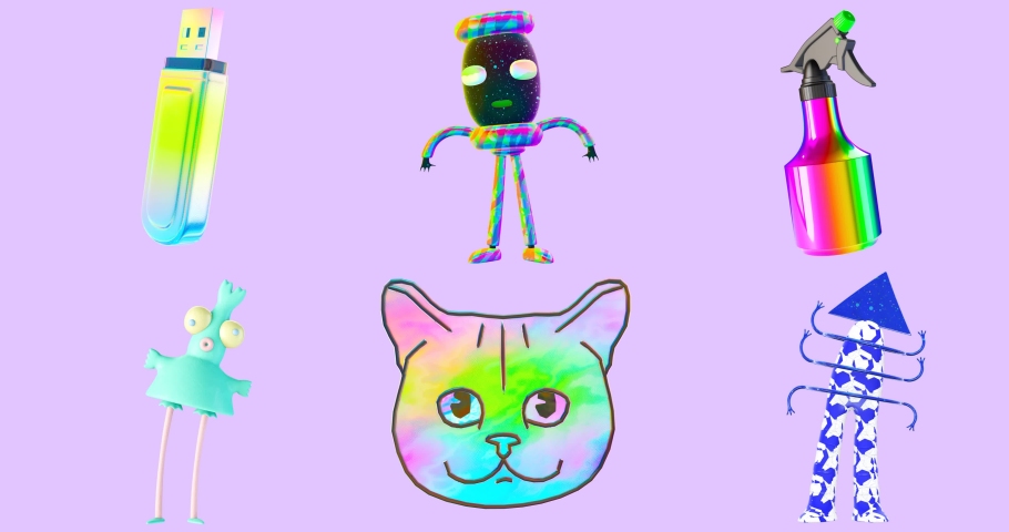 3d stylish objects Animation minimal set with alpha matte. Original funky design. Back in 90s collage kit