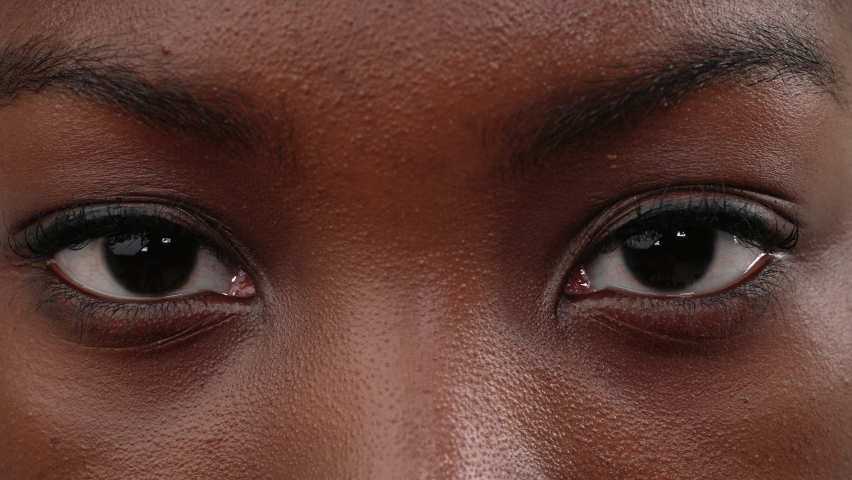 Close-up of a black woman face opening her eyes. Macro. | Shutterstock HD Video #1081411142
