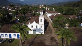 drone video flying around Santa Rta Church in the historic city of praty, Rio de Janeiro - Brazil