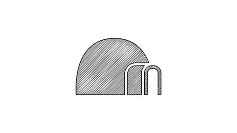Black line Igloo ice house icon isolated on white background. Snow home, Eskimo dome-shaped hut winter shelter, made of blocks. 4K Video motion graphic animation.