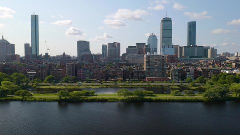 Pedestal Up Reveals Boston's Back Bay from the Charles River. Summer