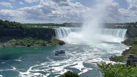 Horseshoe Falls With Tourist Boats, Niagara Falls, Ontario, Canada - wide, static shot
