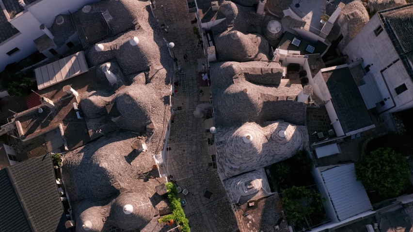 Aerial view of small town in Puglia region -  Alberobello, Italy Royalty-Free Stock Footage #1081428929