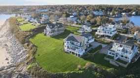 Aerial video of coastal homes along Massachusetts coast