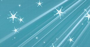 Animation of christmas snowflakes falling on blue background. christmas, tradition and celebration concept digitally generated video.