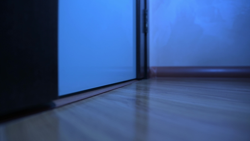 A fire starts in the house at night, smoke comes out from under the door | Shutterstock HD Video #1081439591