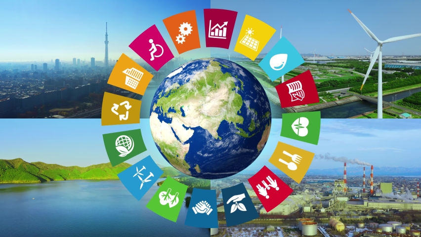 Sustainable society concept. Environmental technology. Sustainable development goals. SDGs. Royalty-Free Stock Footage #1081444184