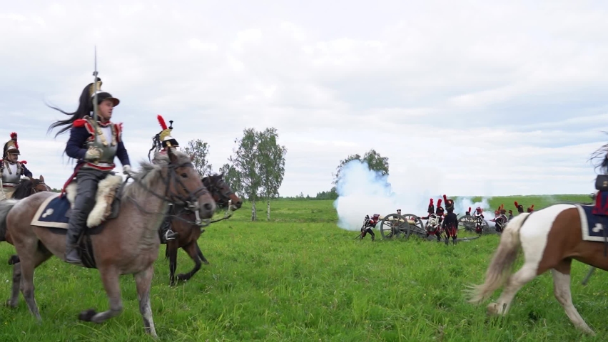 Borodino field,19 August 2021:Borodino battle historical reenactment 1812.