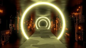Neon Tunnel VJ Cyberspace Club Yellow Circle 3d render loop