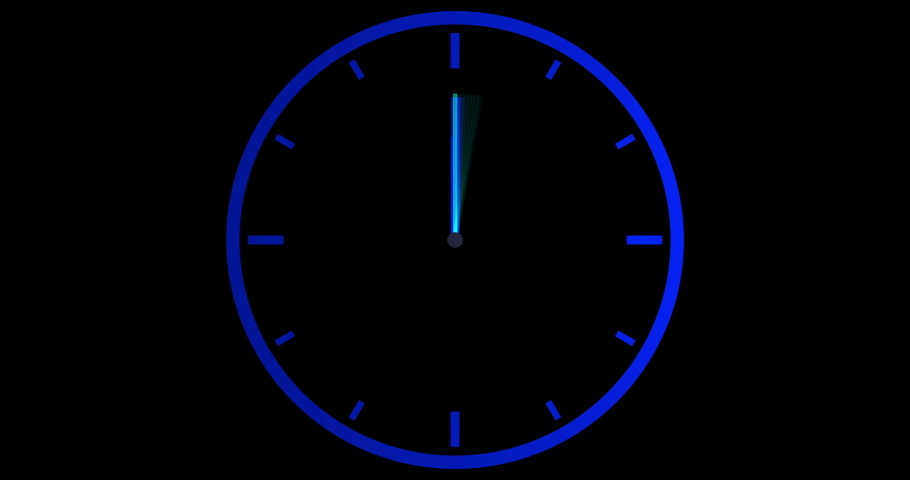 Alarm Clock animation. Seamless motion animated footage, black background, time concept. Watch with moving arrows, 12 hour Timelapse, spinning seamless loop. Wall Clock animation with light effects Royalty-Free Stock Footage #1081454888