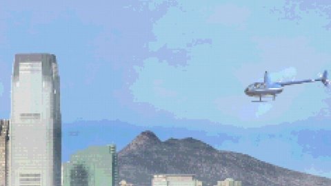 Helicopter and city 8 bit. 3d animation