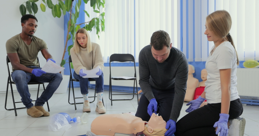 First aid resuscitation, CPR training, medicine, healthcare and medical concept. | Shutterstock HD Video #1081465853