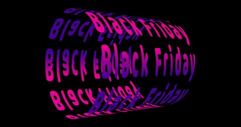 Trending video. Rotation of Black Friday text along cylinder surface. Sale, discount, special offers theme on dark background. Sale concept and decoration. High quality 4K 60fps motion animation.