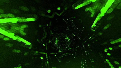 Abstract green portal. Wormhole space deformation, science fiction. Black hole, vortex hyperspace tunnel. Sci-fi Digital Footage. Neon Glowing Rays of Hyperspace in Time. Seamless 3D loop animation