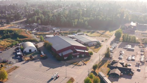 Surrey, BC Canada - 2021-07-12: Aerial Drone of Cloverdale Agriplex on the Fairgrounds in Surrey BC Canada. 