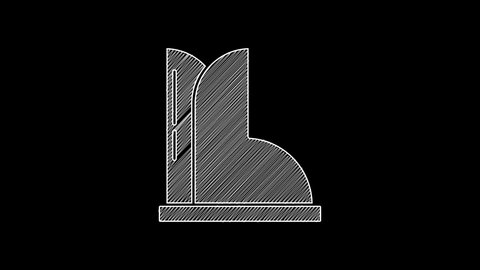 White line Waterproof rubber boot icon isolated on black background. Gumboots for rainy weather, fishing, gardening. 4K Video motion graphic animation.