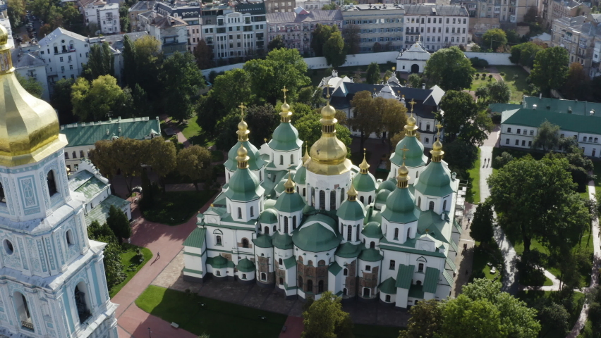 Bell Tower And Saint Sophia Cathedral In Kyiv, Ukraine. - aerial