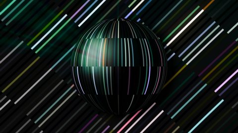 Festive ball with shiny lines. Motion. Beautiful background with shiny lines and rotating ball. Festive disco ball animation with sparkling lines and strokes
