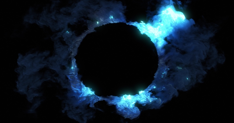 Dramatic Effect with Blue Plasma ring, Swirling and exploding smoke, ember moving around a circle shape. 4K loop with Alpha channel. perfect for epic logo placement or intro. VJ loop. 3D rendering Royalty-Free Stock Footage #1081486889