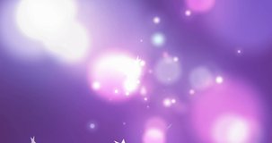 Animation of christmas stars falling over lights and purple background. christmas, tradition and celebration concept digitally generated video.