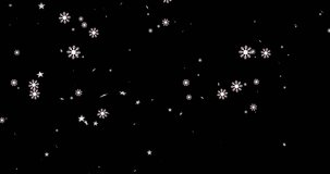 Animation of christmas stars and snowflakes falling over black background. christmas, tradition and celebration concept digitally generated video.