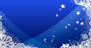 Animation of christmas snowflakes and stars falling over blue background. christmas, tradition and celebration concept digitally generated video.