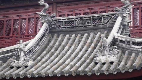 Chinese traditional architecture roof design in Shanghai China in Shanghai China Chenghuang Temple and Yu garden, travel and tourism concept b-roll footage