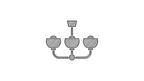 Black line Chandelier icon isolated on white background. 4K Video motion graphic animation.