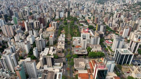 Downtown Belo Horizonte Minas Gerais.Downtown Belo Horizonte Brazil. Landmark avenue of city. Liberty Square. Freedom Square. Cityscape of Belo Horizonte Brazil. Belo Horizonte Minas Gerais. 