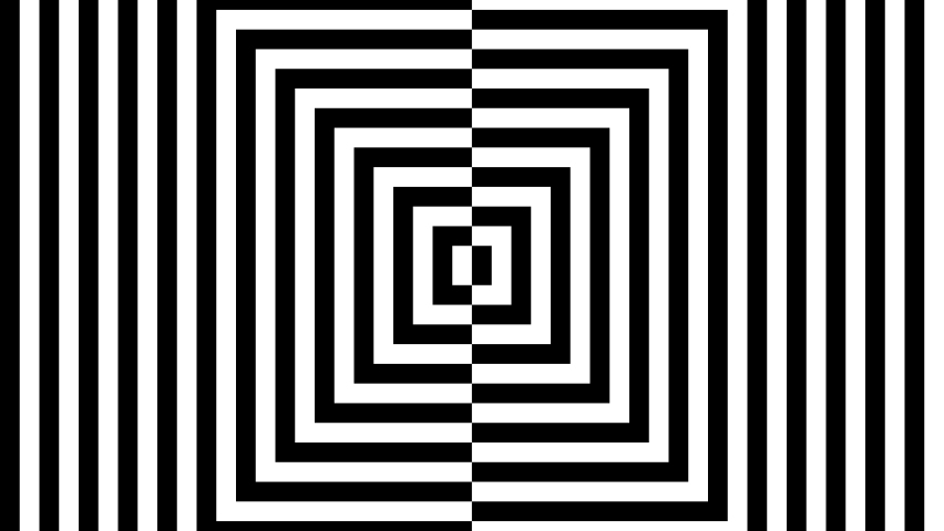 Black and white optical illusion. Op Art video. Squares. Tunnel. Meditation footage. Looped motion. Psychedelic hypnotic transformation. Looping animation footage. Animated geometric footage. 4K