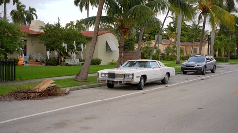Hollywood, FL, USA - October 29, 2021: Cadillac Eldorado approx 1976 white soft top classic car
