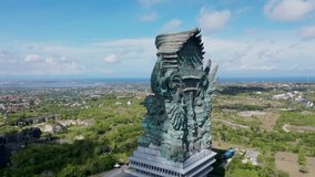 Aerial View of Garuda Wisnu Kencana Statue in Bali Indonesia. Face of Majestic Hindu Deity Vishnu