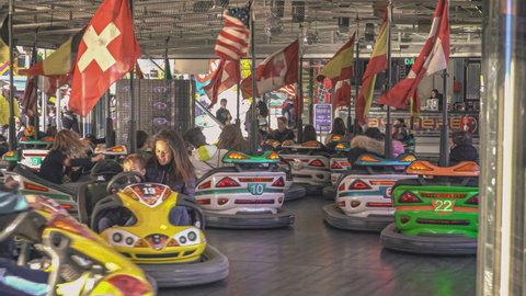 ROVIGO, ITALY 30 OCTOBER 2021: Electric bumper cars or dodgem cars at amusement park