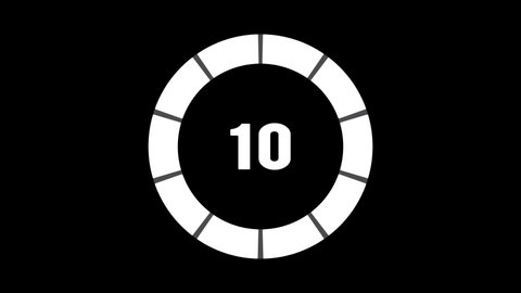 Countdown timer from 10 to 0 seconds on transparent background with alpha channel.